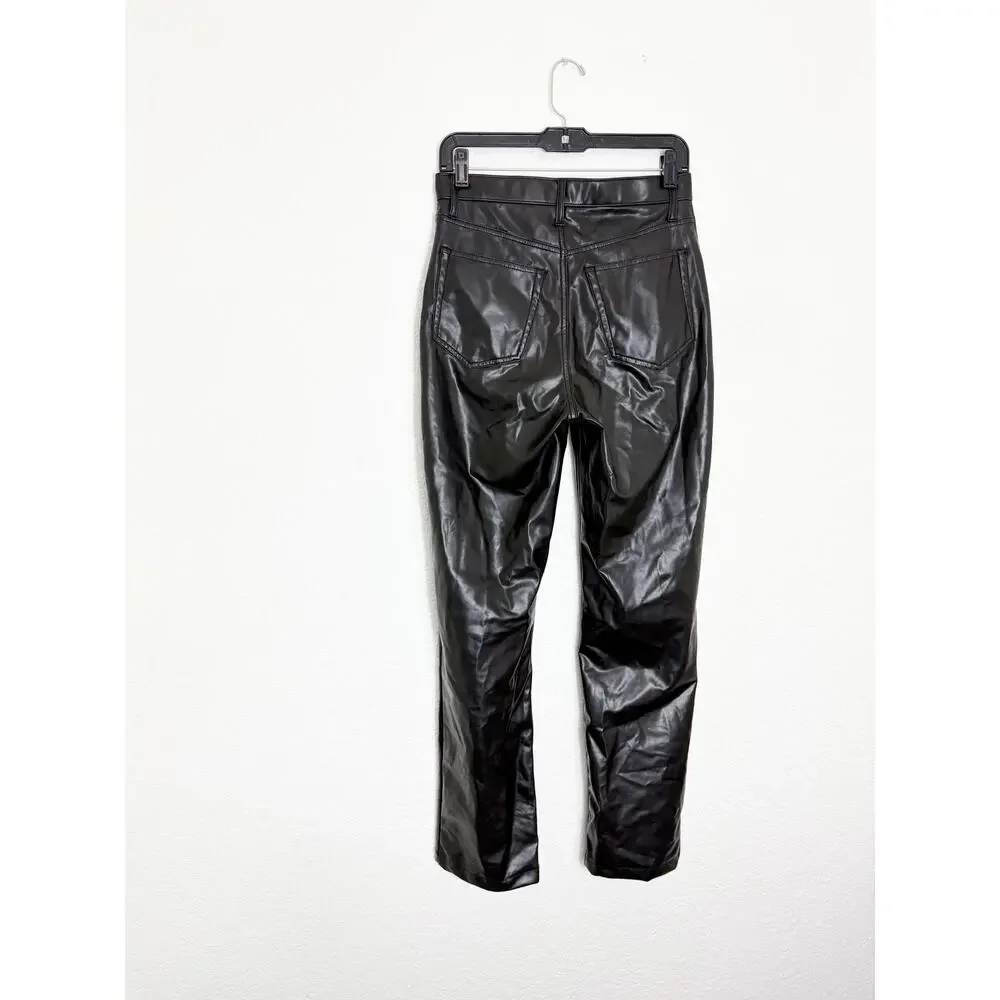 Abercrombie & Fitch High Rise 90s Straight Vegan Leather Pant Size 6/28 Black - Picture 12 of 13